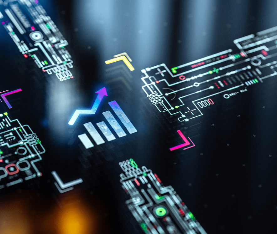 Futuristic data visualization with circuit patterns