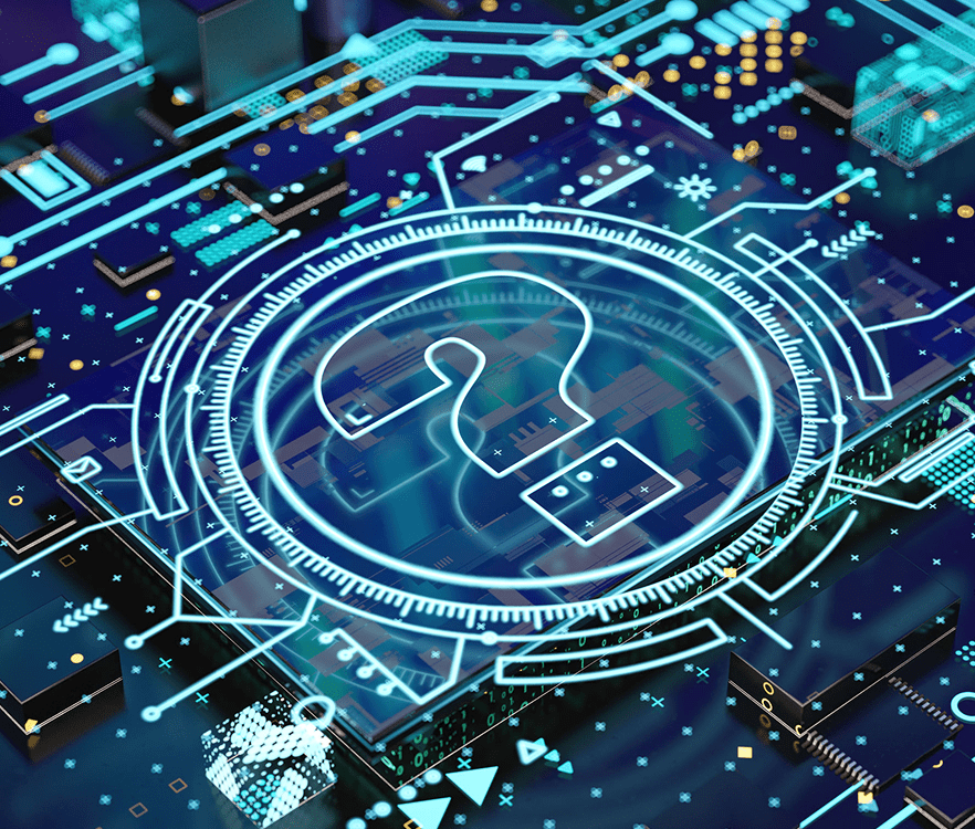 Circuit design with glowing question mark