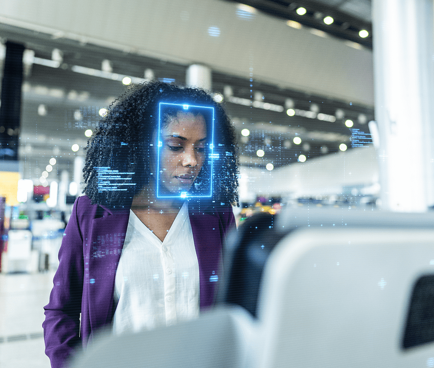Facial recognition scan in busy terminal