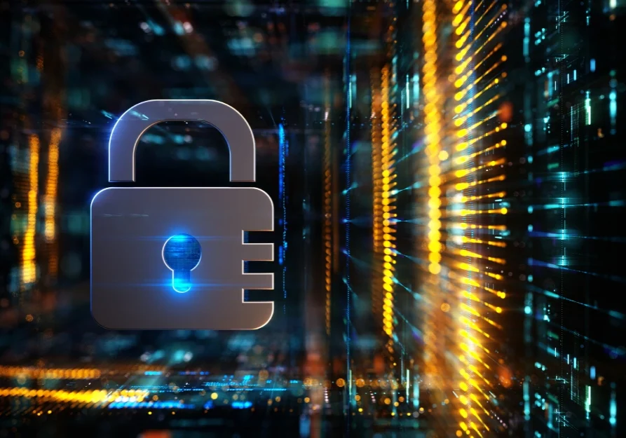 Digital padlock symbolizing cybersecurity and data protection.